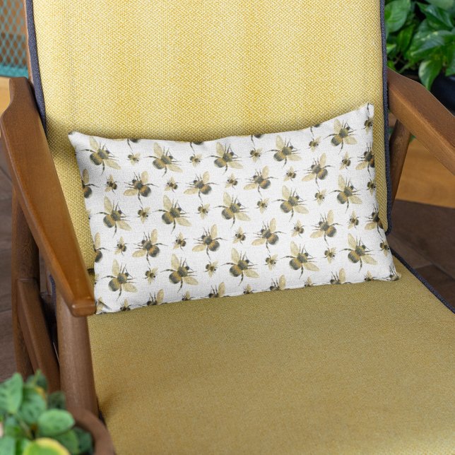 Vintage Bee White Lumbar Pillow (Creator Uploaded)