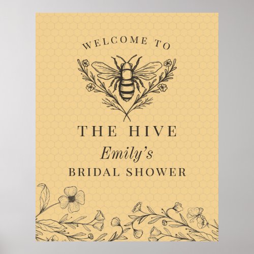 Vintage Bee Wildflower Shower Welcome Poster - Vintage Bee Wildflower Shower Welcome Poster