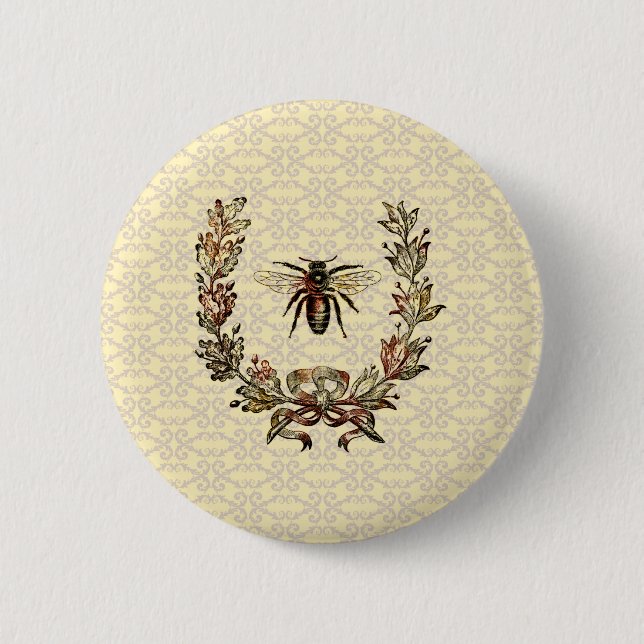 Vintage Bee Wreath Button (Front)