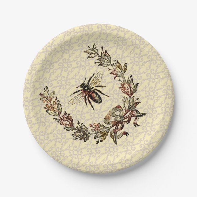 Vintage Bee Wreath Paper Plates (Front)