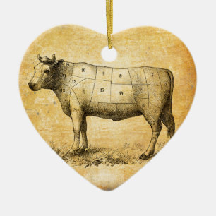 vintage beef chart with numbered cuts ceramic ornament