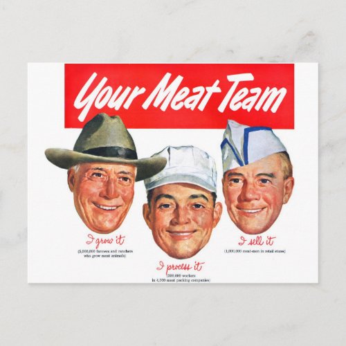 Vintage Beef Your Meat Team Postcard