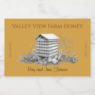Vintage Beehive and Bees Amber Honey Jar Food Label