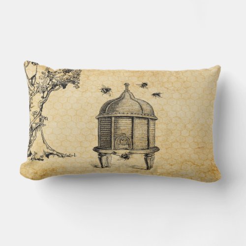 Vintage Beehive Bee Throw Pillow