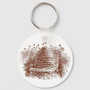 Vintage Beehive Beekeeping Keychain