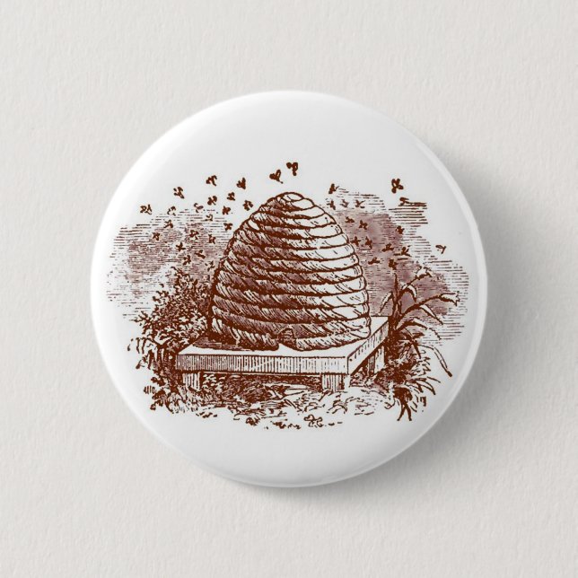 Vintage Beehive Beekeeping Pinback Button (Front)