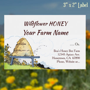 Vintage Beehive Custom Honey Bee 3" x 2" Food Label