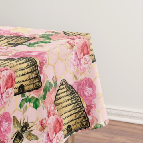 Vintage Beehive Pink Floral Honeycomb Pattern Tablecloth