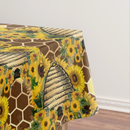 Vintage Beehive Sunflower Honeycomb Pattern Tablecloth