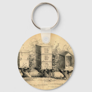 Vintage Beekeeping Beehives Beehive Keychain