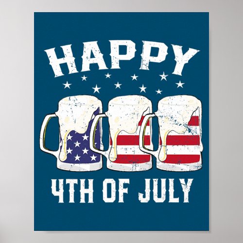 Vintage Beer American Flag 4th Of July Men Women Poster