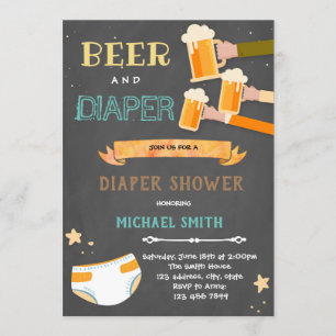 Vintage beer and diaper party invitation