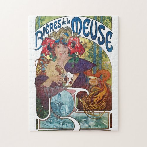 Vintage Beer Art Nouveau Alphonse Mucha Art Jigsaw Puzzle