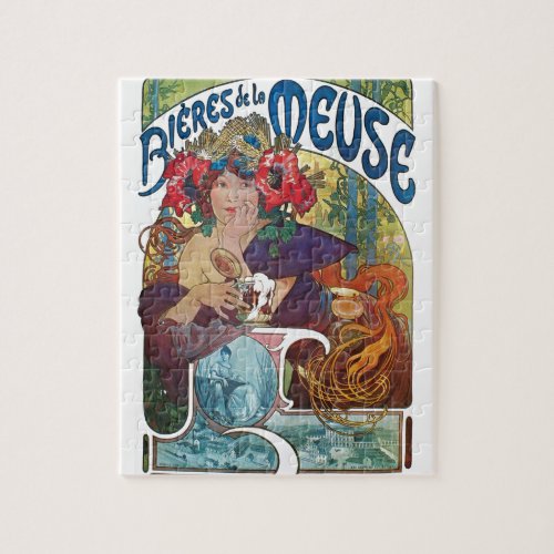 Vintage Beer Art Nouveau Alphonse Mucha Art Jigsaw Puzzle