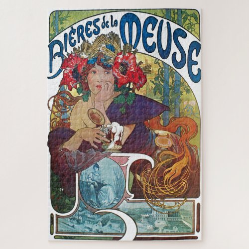 Vintage Beer Art Nouveau Alphonse Mucha Art Jigsaw Puzzle