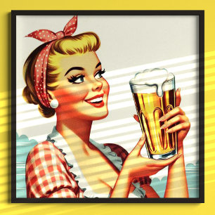 Vintage Beer Girl Illustration Poster