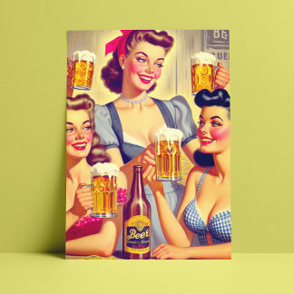 Vintage Beer Girls Postcard