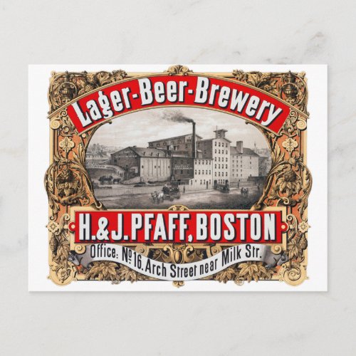 Vintage Beer H  J Pfaff Boston Brewery Postcard