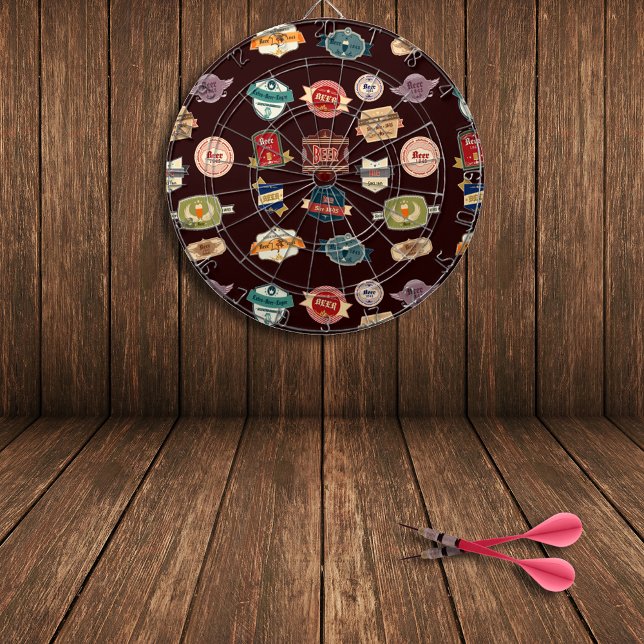 Vintage Beer Label Collage Dart Board (Creator Uploaded)