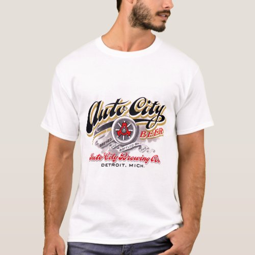 Vintage Beer Logo Label Auto City Beer Detroit T_Shirt