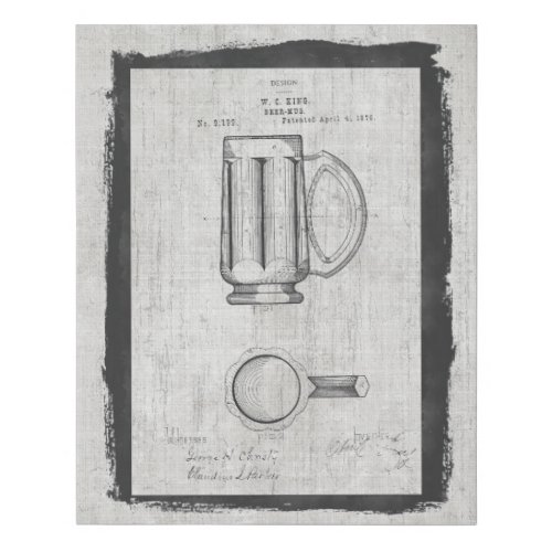 Vintage Beer Mug Design Patent Faux Canvas Print