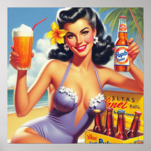 Vintage Beer Summer Pin Up Poster