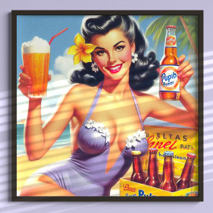 Vintage Beer Summer Pin Up Poster