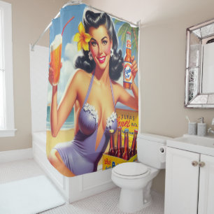 Vintage Beer Summer Pin Up Shower Curtain