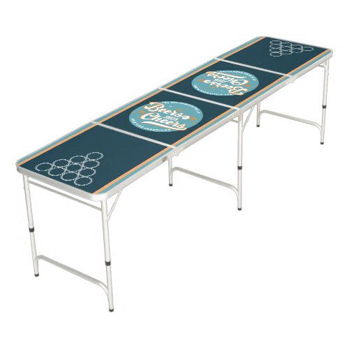 Vintage Beers and Cheers Personalized Custom Blue Beer Pong Table