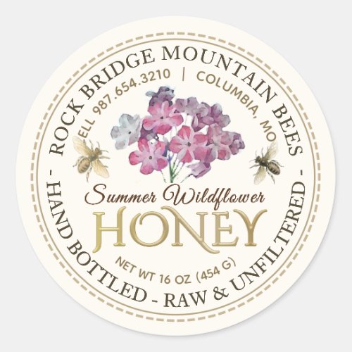 Vintage Bees and Wildflower Honey Hand Bottled Raw Classic Round Sticker