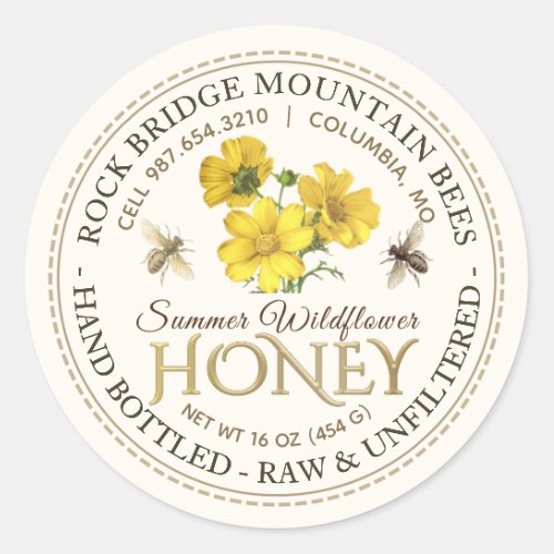 Vintage Bees and Wildflower Honey Hand Bottled Raw Classic Round Sticker