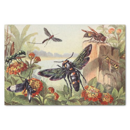 Vintage Bees Insects Floral Garden Decoupage Tissue Paper