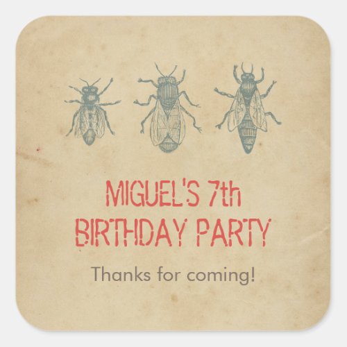Vintage Bees Kids Birthday Party Favors Thank You Square Sticker