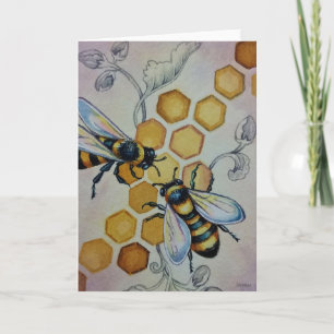 Vintage Bees No. 5 Honeycomb Watercolor Art Card
