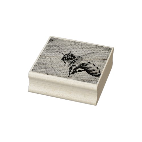 Vintage Bees No 6 Flower Watercolor Art Rubber Stamp