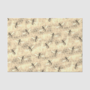 Vintage Bees Pattern on Textured Golden Honeycomb Tissue Paper