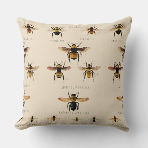 Vintage Bees Throw Pillow