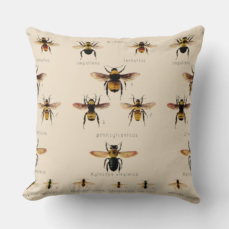 Vintage Bees Throw Pillow Zazzle