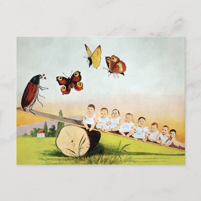 Vintage Beetle Babies Seesaw Postcard (Front)