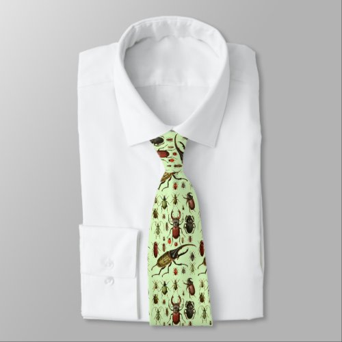 Vintage Beetle Insect Entomology Pale Green Neck Tie