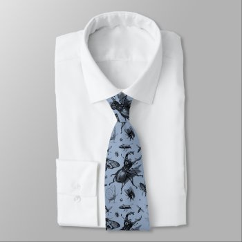 Vintage Beetles & Flying Insects Entomology Blue Neck Tie by Angharad13 at Zazzle