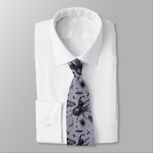 Vintage Beetles  Flying Insects Periwinkle Neck Tie