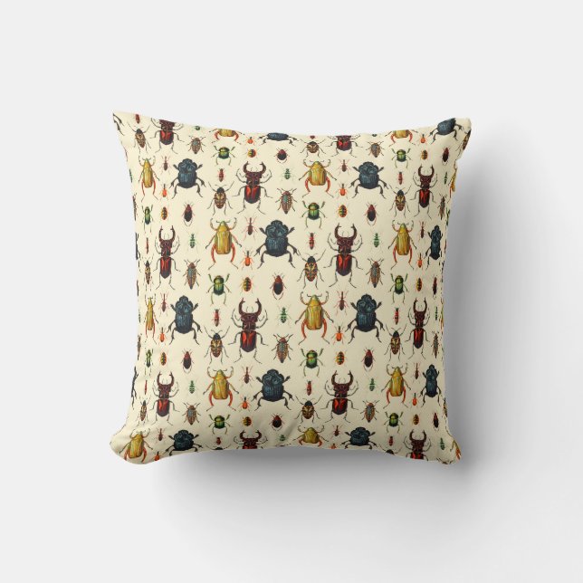 Vintage Beetles Throw Pillow (Front)