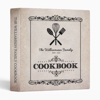 Vintage Beige Aged Paper Family Cookbook Binder