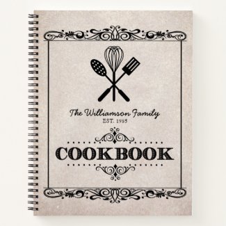 Vintage Beige Aged Paper Family Cookbook Notebook