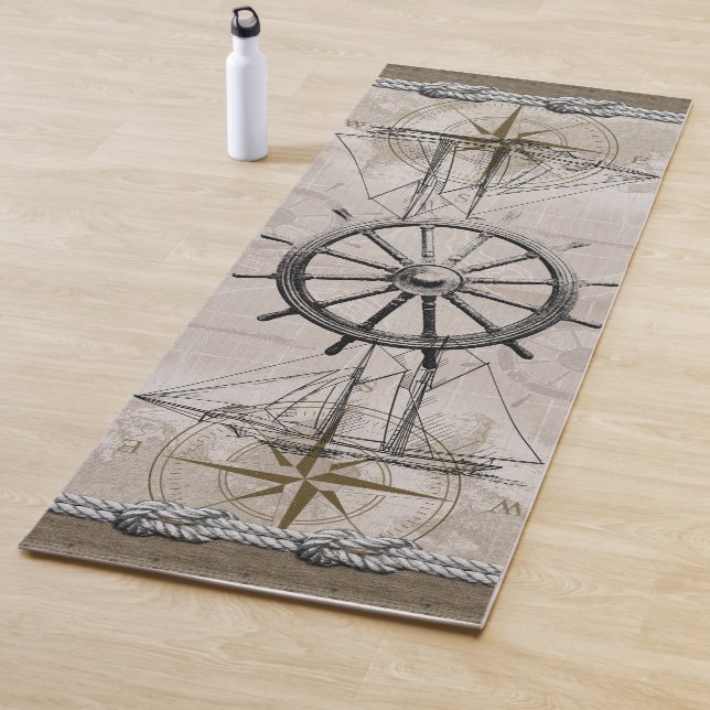 Vintage Beige and Brown Nautical Graphic Yoga Mat (In Situ)