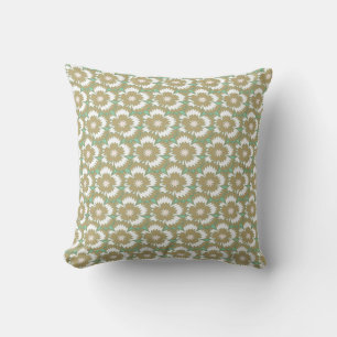Vintage beige and green floral Dianthus Barbatus Throw Pillow