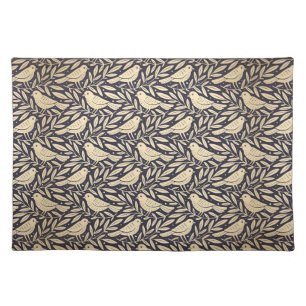 Vintage Beige Bird Pattern on Dark Background Cloth Placemat