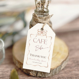 Vintage Beige Bow Cafe Bebe Coffee Baby Shower Gift Tags