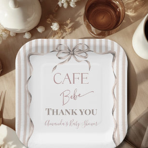 Vintage Beige Bow Cafe Bebe Coffee Baby Shower Paper Plates
